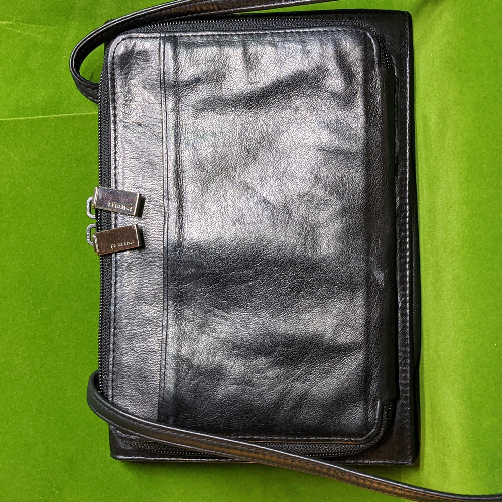 Perlina Black Leather Organizer Crossbody Bag With Adjustable Strap EUC - Picture 4 of 10